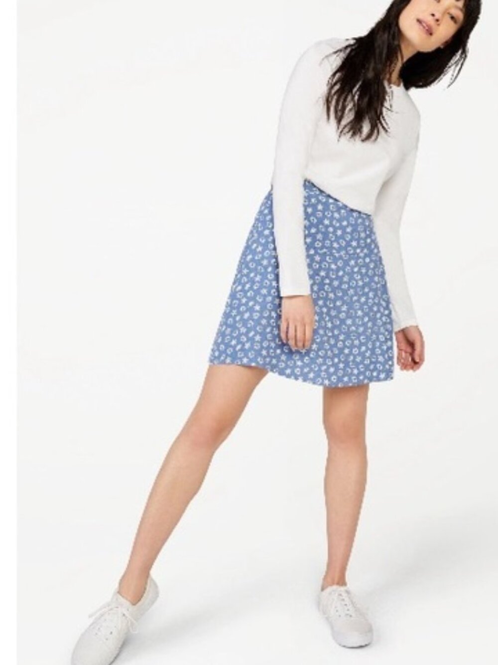 Free Assembly - Blue Floral Skater Skirt - Size L